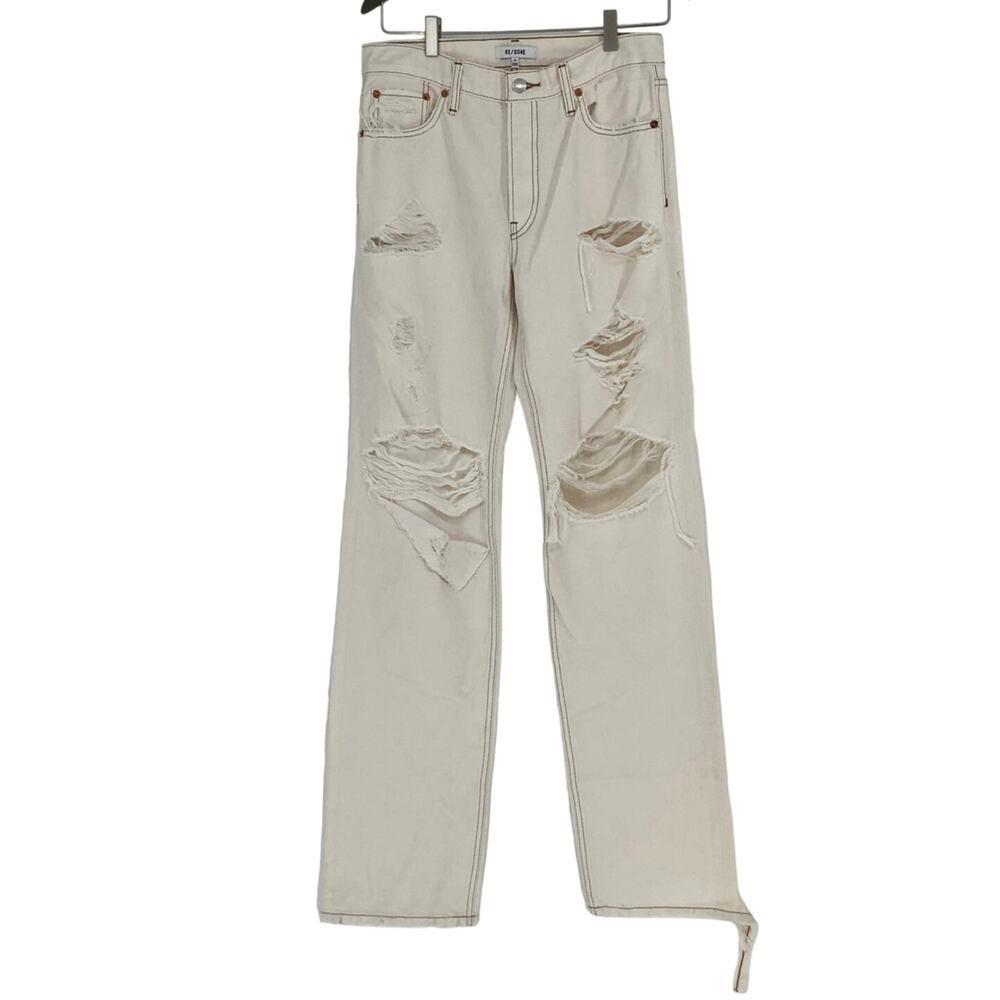 RE/DONE Women's 25 Loose Long Ripped Vintage White Denim Jeans $325 msrp I7-1